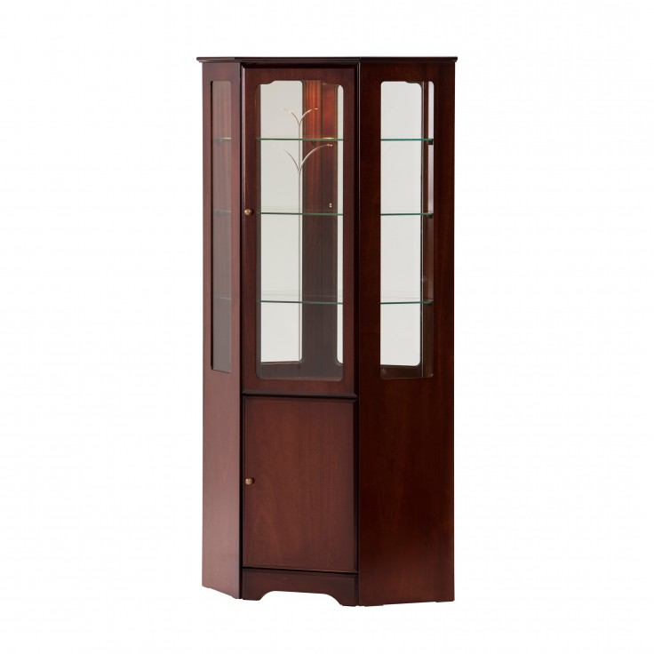 Corner display cabinet with mirror back in mahogany or teak