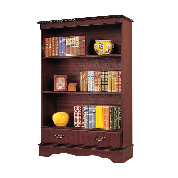Mahogany low bookcase with drawer