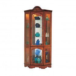 Cherry tall corner display cabinet with glass doors