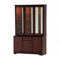 Three-door display cabinet with mirror back in mahogany or teak