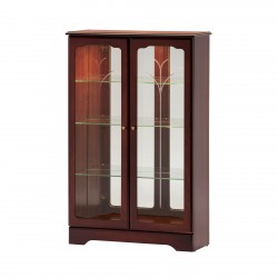Low two-door display cabinet with mirror back in mahogany or teak