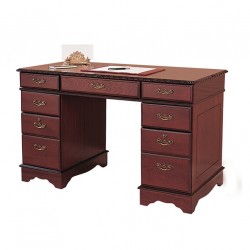 Mahogany twin pedestal five-drawer desk